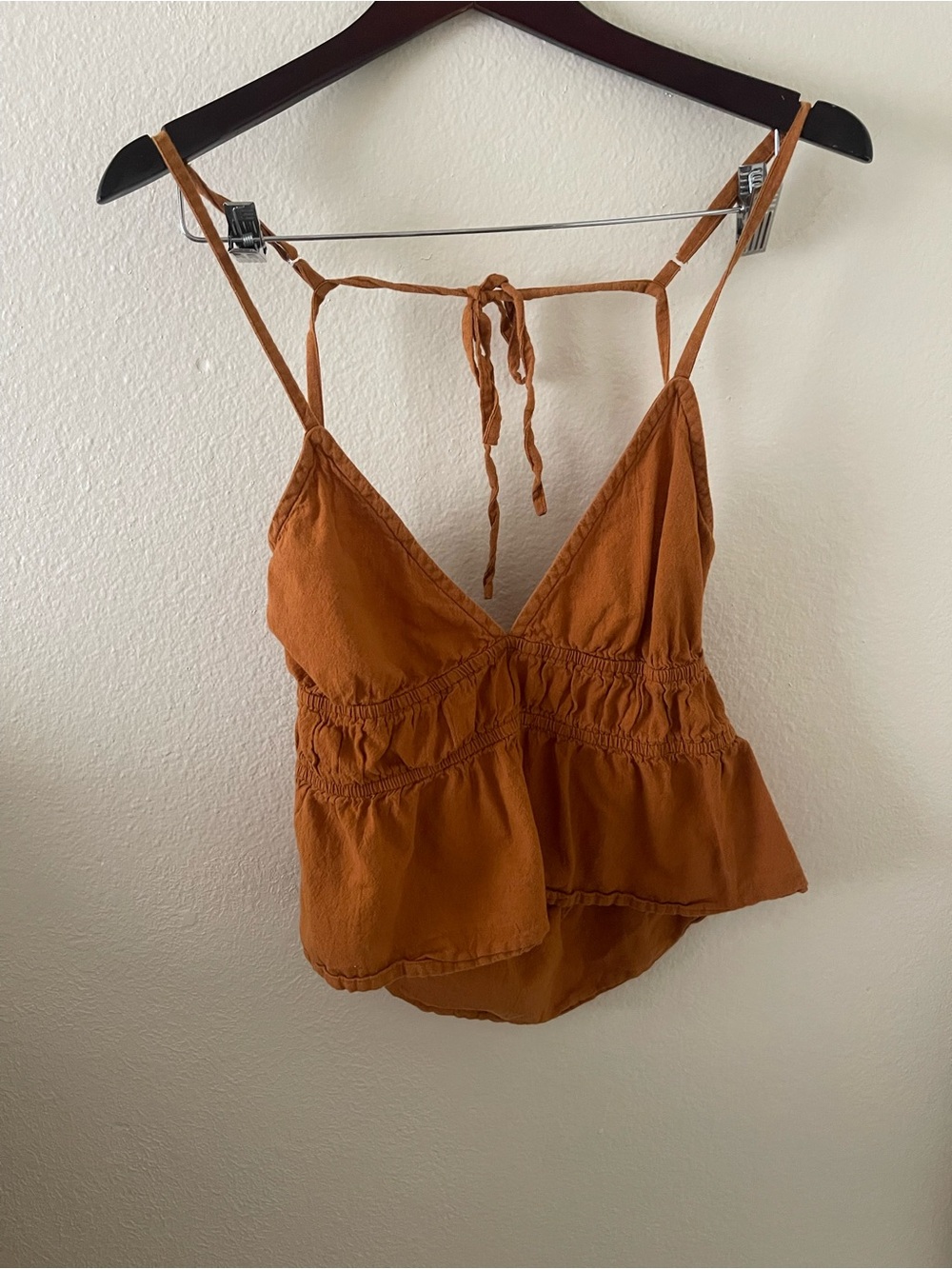 PrettyLittleThing Rust Orange Tie-Back Peplum Cami
